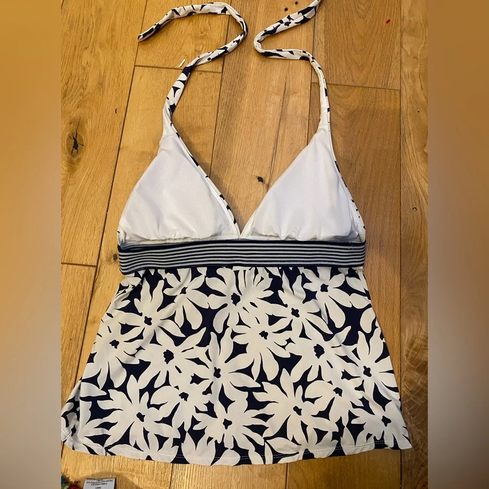 Liz Claiborne navy blue bow tie floral print Tankini swimwear